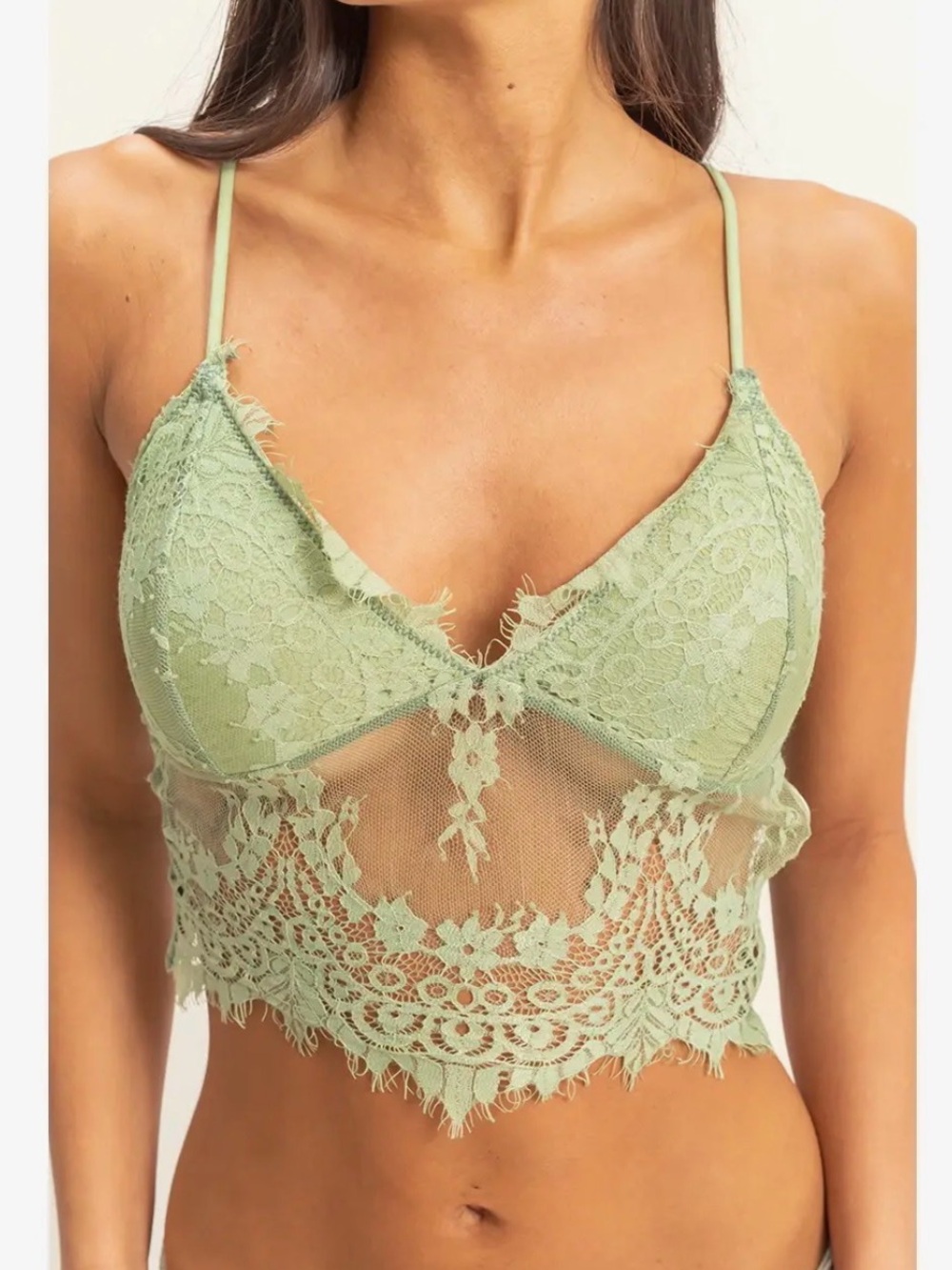 HYFVE Tell Me A Secret Olive Lace Mesh Crop Top Large NWT